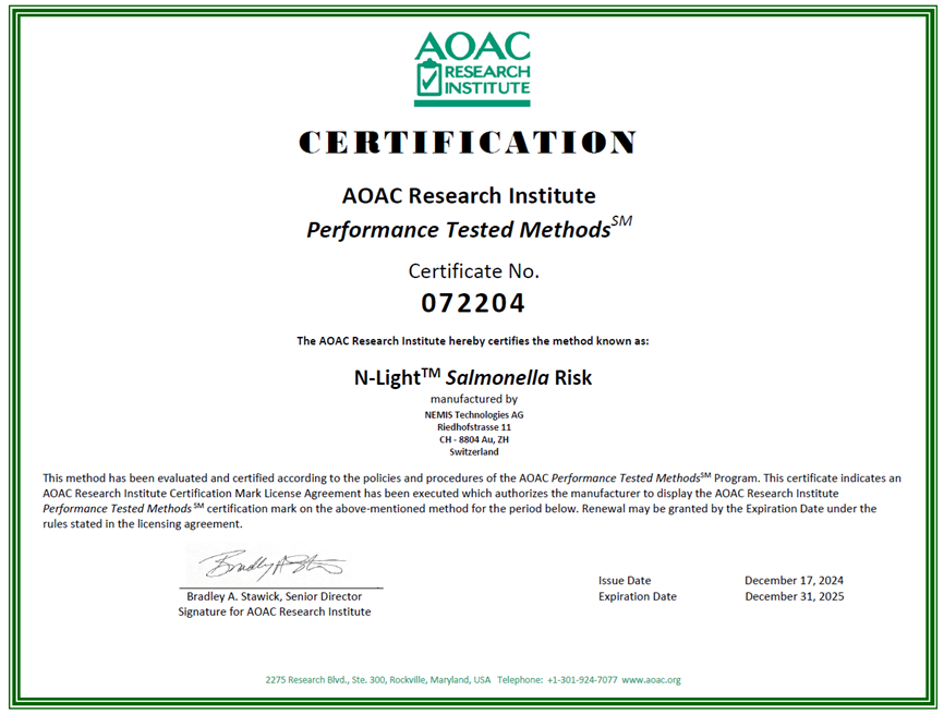 AOAC - Nemis N-Light Salmonella Risk Rapid Pathogen Detection